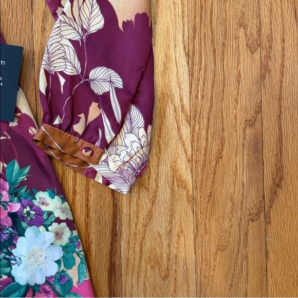 NWT Lulus Put on a Smile Burgundy Floral Print Satin Wrap Maxi Dress- Sz Medium - Picture 6 of 9
